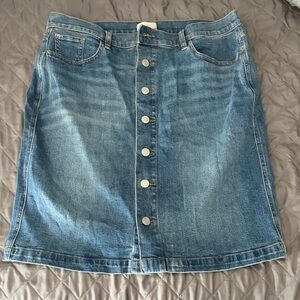 LOFT Blue Button-Front A-Line Denim Skirt